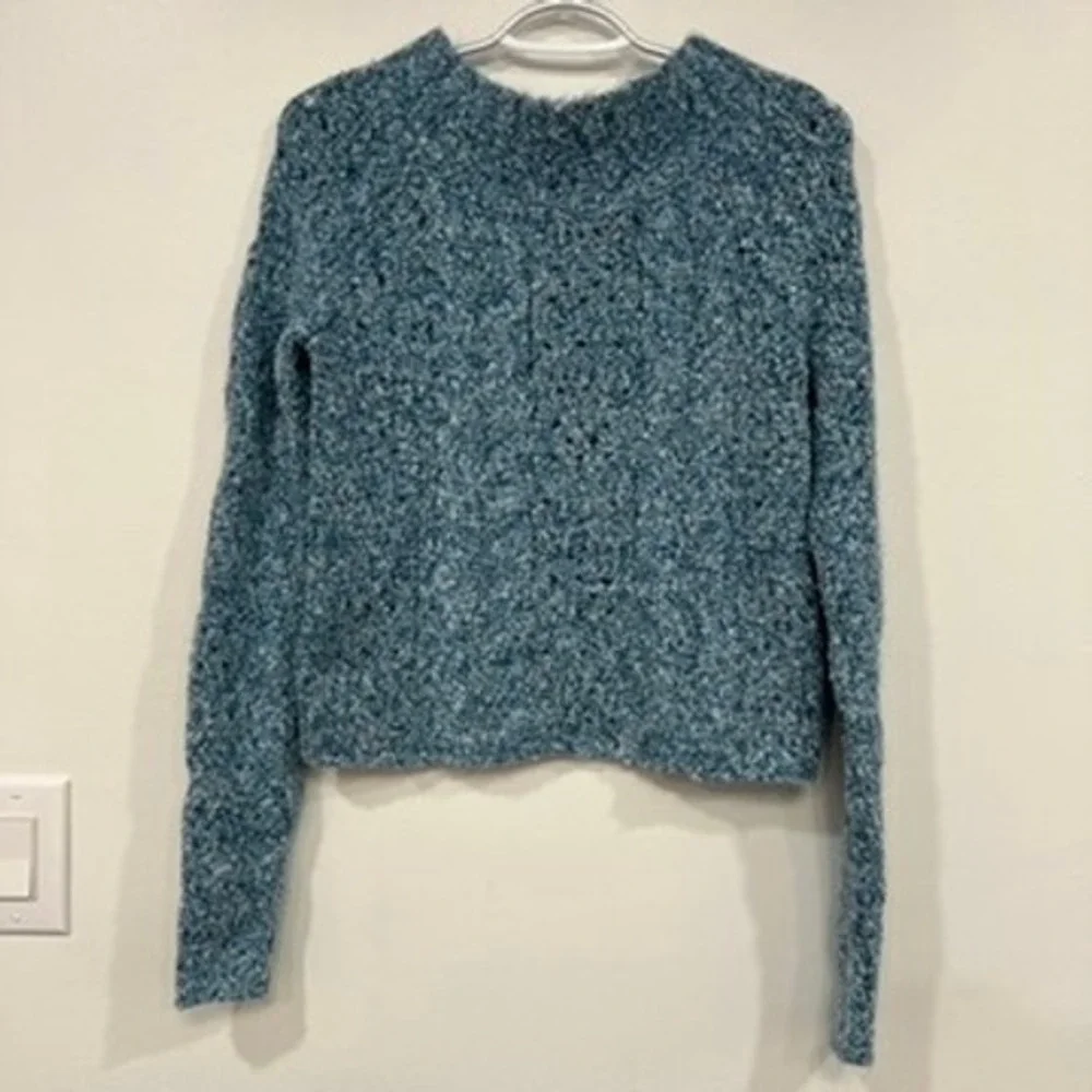 Free People Womens Avalon Sweater Medium Blue Speckled Crewneck Knit - Picture 2 of 6